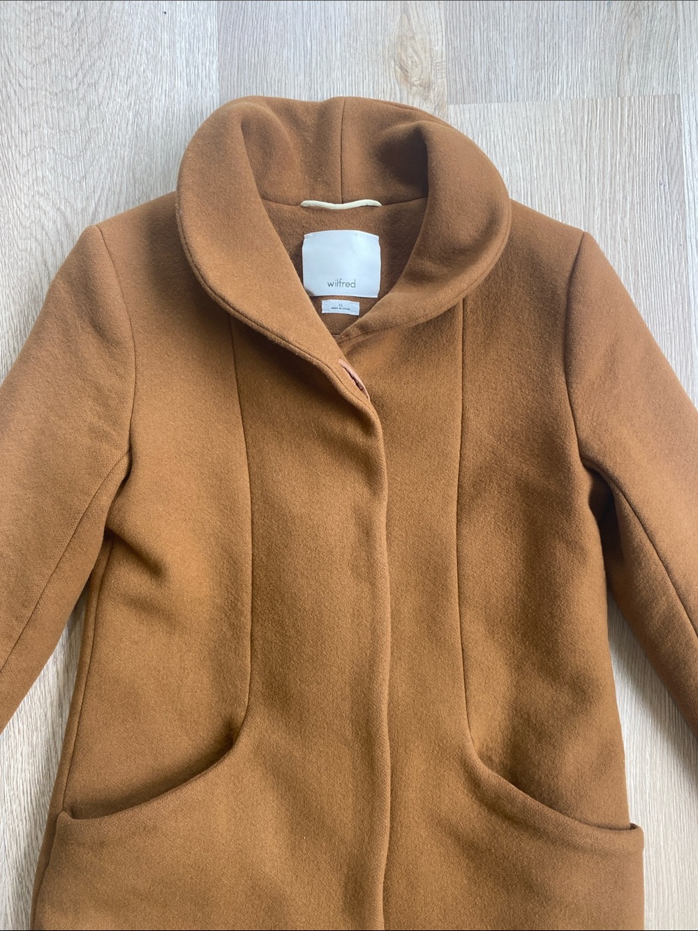 Wilfred Aritzia Camel Wool Cashmere Shawl Collar Coat XS - Picture 4 of 13